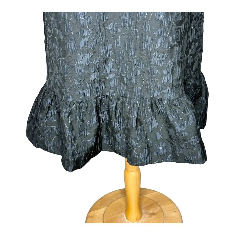 Scoop Mini Dress Women‎ Large Black Blue Metallic Floral Jacquard Mock Neck Tie